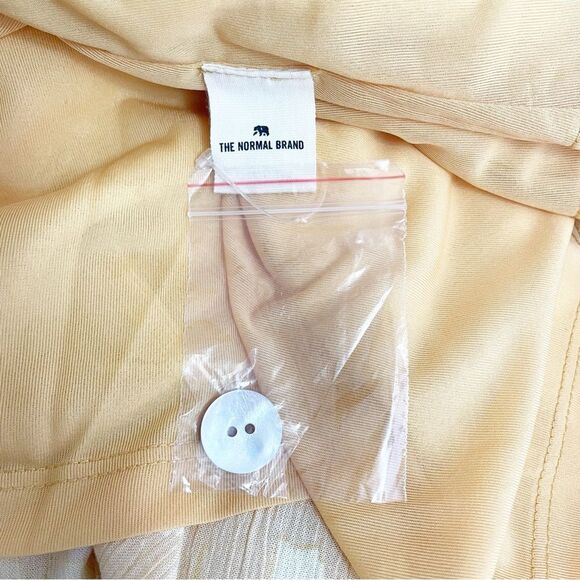 NWT The Normal Brand Ezra Crepe Deep V Button Thru Dress Yellow Size Small NEW - Picture 15 of 16